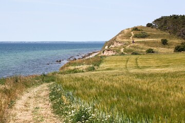 Landscape on the island of Tuno in Denmark with a coastal hiking trail