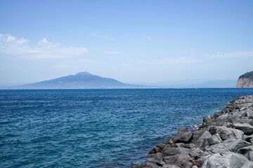 View over the Sea to Mount Vesuvius from Sorrento, Italy &ndash; Scenic Mediterranean Coastline