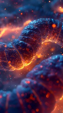 Image of lifelike 3d microscopic visualization of mitochondrion focusing layered cristae fold generating ATP molecule glowing vibrant light plain neutral background raw DSLR photo natural daylight