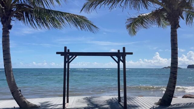 Overview on the beach gazebo in the South of the St Lucia Island