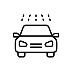 Obraz premium Minimalist black and white line icon of a car being washed with water droplets raining from above. Clean vector illustration on a plain white background.