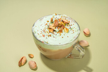 Vegan pistachio milk coffee latte