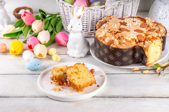 Easter Colomba Cake, Colomba di Pasqua, sweet sugared dove-shaped sponge cake