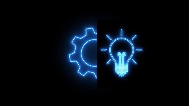 Idea and innovation icon featuring a glowing light bulb combined with a gear, symbolizing smart solutions, creative thinking, and efficient systems development.