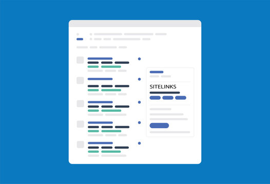 Search Engine Results Page with Sitelinks Illustration, SEO Optimization and Website Ranking Concept