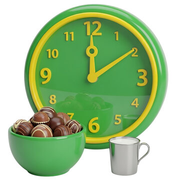 Green clock break time snacks coffee mug