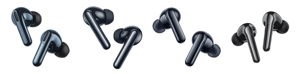 Set of small black screws isolated on transparent background