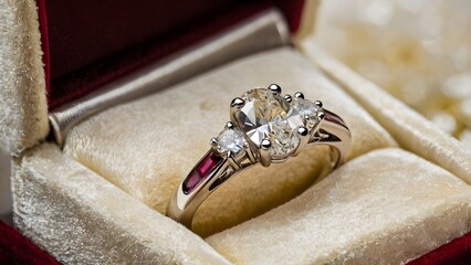 Captivating oval diamond engagement ring sparkling brilliantly inside luxurious velvet box, elegant jewelry presentation for proposal, bridal, wedding, and luxury gift concept