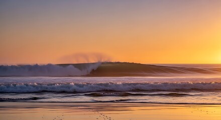 Sunset Ocean Waves Crashing on Beach Shore