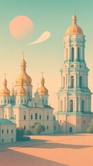 Fototapeta premium Surreal architecture under pastel sky mobile wallpaper