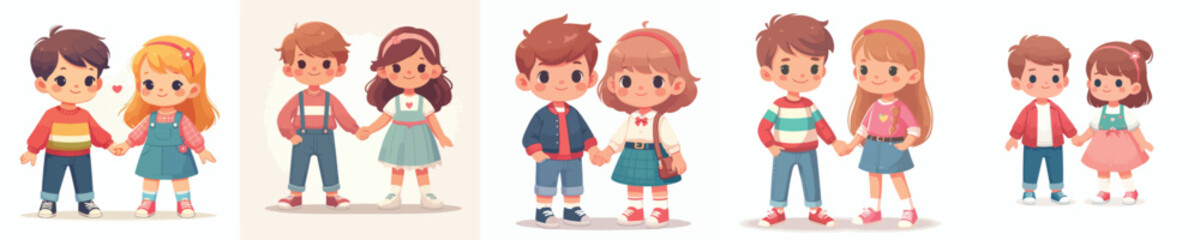 Fototapeta premium vector 2 small children happy holding hands