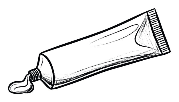 Distressed line drawing of a squeezed tube with product emerging, ideal for graphic applications, educational materials, and DIY project illustrations.