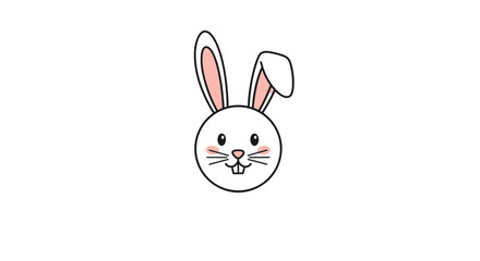 Obraz premium Simple white bunny head illustration with long ears and a friendly smiling face, suitable for Easter, nature themes, or pet-related design projects.