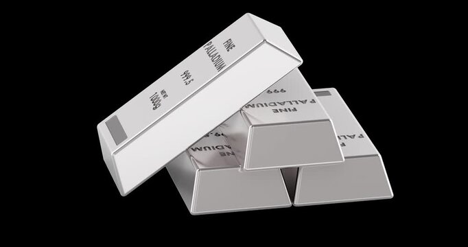 Palladium bars stack rotation animation seamlessly loopable. 3D rendering isolated on transparent background