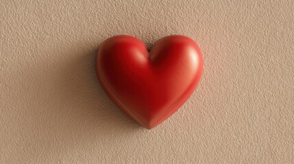 Smooth matte red heart centered on warm neutral minimal background