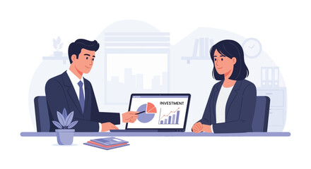 Business professionals analyzing data on a laptop