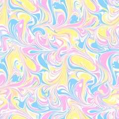 Obraz premium Whimsical, pastel swirls create a soft, flowing, painterly abstract. Light blue, yellow, pink, and white mix