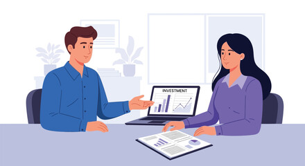 Business meeting with laptop and documents on a table