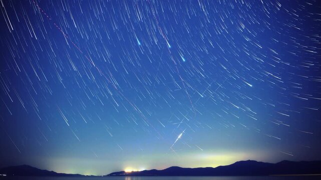 Time-lapse startrails over ocean sea waters.