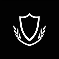 Obraz premium Modern minimal shield logo with clean white outline on black background, strong symmetrical emblem design perfect for security, esport team, tech branding, protection symbol, and professional identity