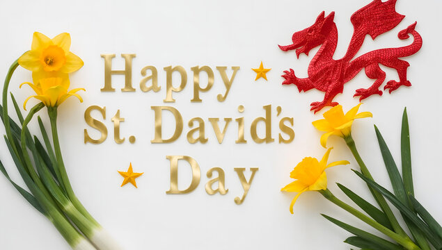 Happy st davids day daffodil festive card PNG image