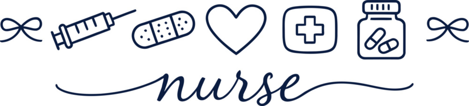 Minimal Nurse Line Art with Medical Icons Vector Design