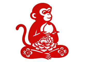 Chinese Paper - Cut Art of Monkey with Peach and Flowers