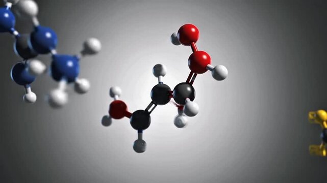 Dynamic visualization of molecular structures, highlighting the fundamental building blocks of chemical compounds and their intricate atomic connections in a scientific context