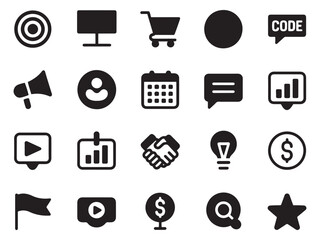 Modern glyph style icons collection for business technology and data presentation