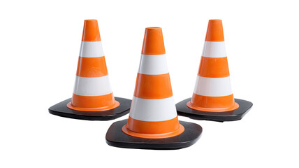 An orange plastic construction traffic cone stands as an isolated 3d safety symbol on a white background to provide a caution warning sign for road work, security, and street boundary protection