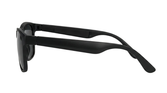 Black smart sunglasses side view isolated. Wearable technology mockup.