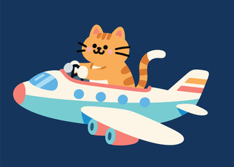 Cat Riding an Airplane Illustrator Artwork Creative Design Template  © art88