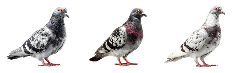 Fototapeta premium Set of pigeons standing side by side isolated on a white or transparent background
