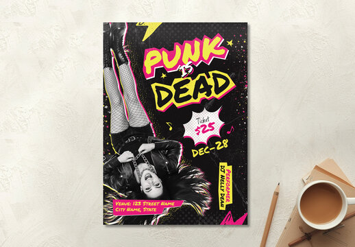 Punk Rock Concert Event Flyer with Grunge Style Typography