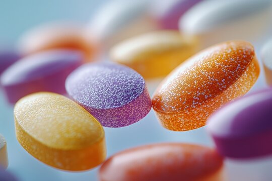 Floating capsule over blurred pills, clean minimal medical visual for telemedicine apps, pharmacies and wellness campaigns.
