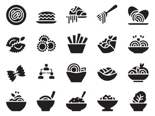 Diverse collection of glyph style food icons for digital and print projects