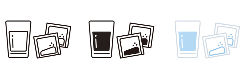 薬のアイコンセット。グラスと粉薬。薬局、ヘルスケア、飲み薬。Medicine icon set.