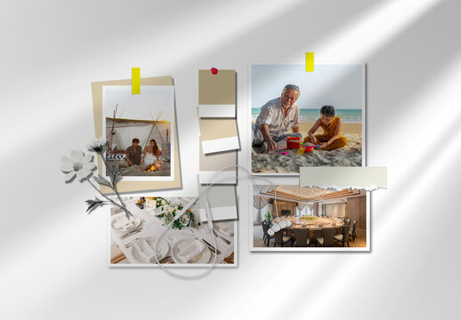 Modern Instant Photo Collage Scrapbook Mockup with Family Travel Memories
