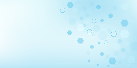 Health care or medical abstract background with hexagons, lines and dots. Scientific innovation banner template concept. Biology and pharmaceutical technology background. Vector illustration.