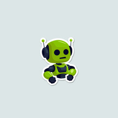 Cute green robot mascot sticker small flying character