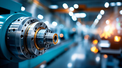 Fototapeta premium Manufacturing equipment in industrial factory, production machinery, facility operations, processing systems, assembly line equipment, defocused plant interior, with copy space