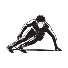 Fototapeta premium Speed skater wearing helmet and racing suit, dynamic action, winter sport, competition, professional athlete, vector illustration
