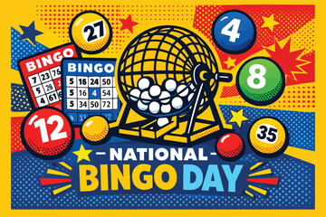National Bingo Day Bingo Cards Balls Cage Game Design