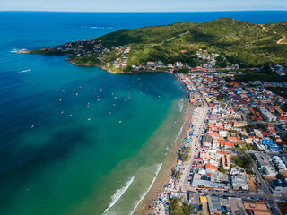 Aerial View of Garopaba Beach and Coastal Town in Santa Catarina, Brazil