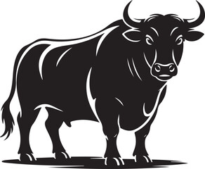 Fototapeta premium Black bull standing with white outline and background