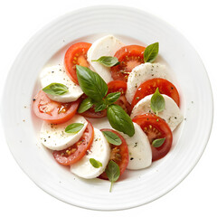 Caprese salad with sliced tomatoes and mozzarella cheese isolated on transparent background