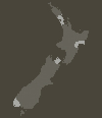 Obraz premium New Zealand Grey and White Dotted Map on Brown for Agri Tech and Conservation Data