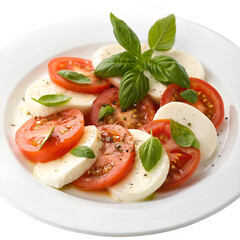 Caprese salad with sliced tomatoes and mozzarella cheese isolated on transparent background