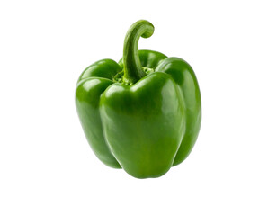 A vibrant green bell pepper with a glossy sheen on a transparent background