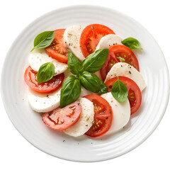 Caprese salad with sliced tomatoes and mozzarella cheese isolated on transparent background